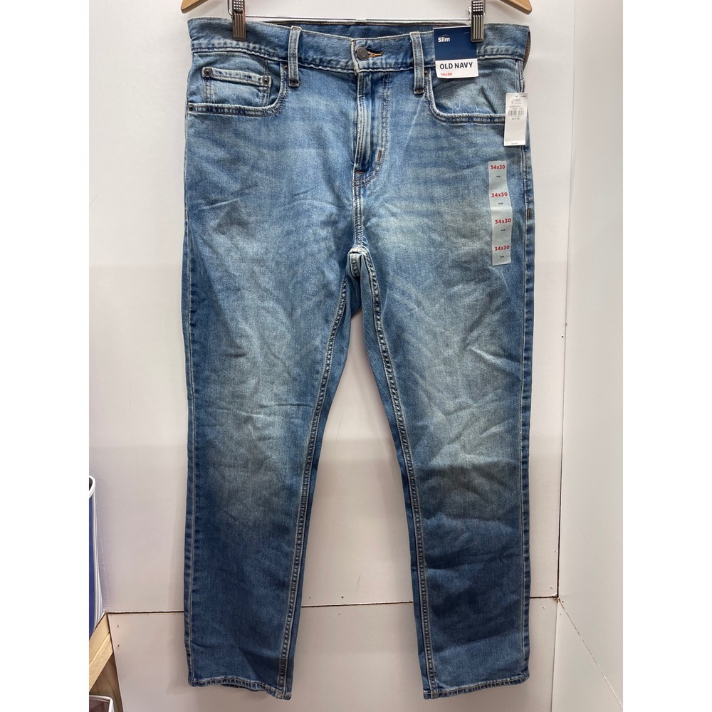 Old Navy Mens Slim Fit Jeans 34x30 Light Wash Denim Blue Pants NWT